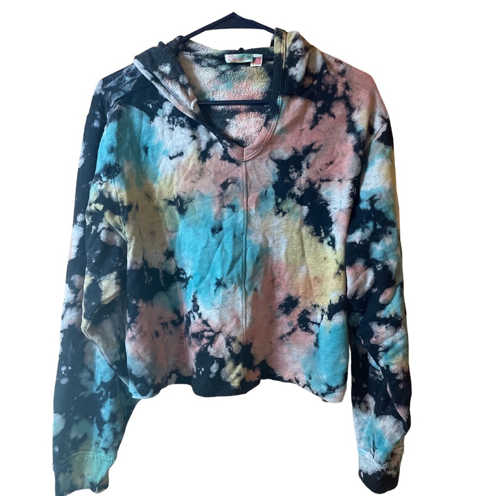 Anthropologie Maronie Black and Multicolor Tie-Dye Hoodie NWOT